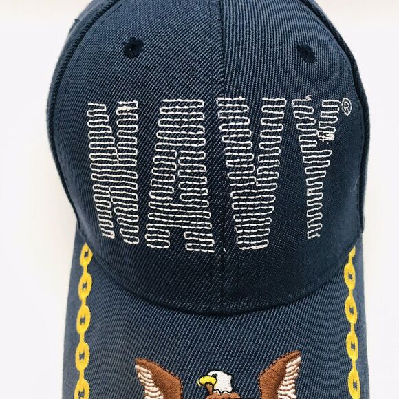 U.S. NAVY Military Embroidered Spellout Navy Crested Curved Bill Strapback Cap - Picture 5 of 9